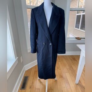 Vintage Ashley Scott Petites Navy Blue 100% Wool Long Dress Car Coat Size Medium